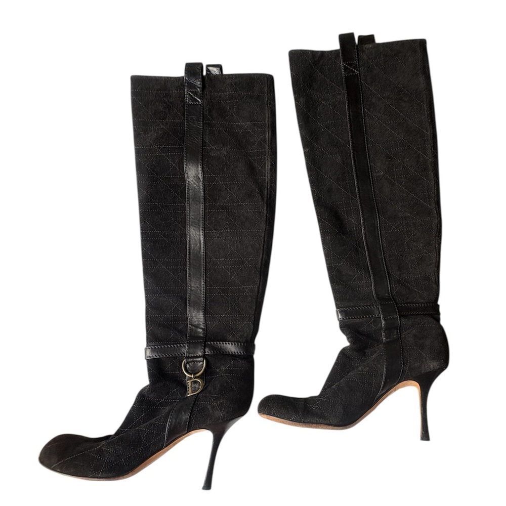 Christian Dior Cannage Pattern Black Suede Knee Boots Size EU 39 - Picture 4 of 11